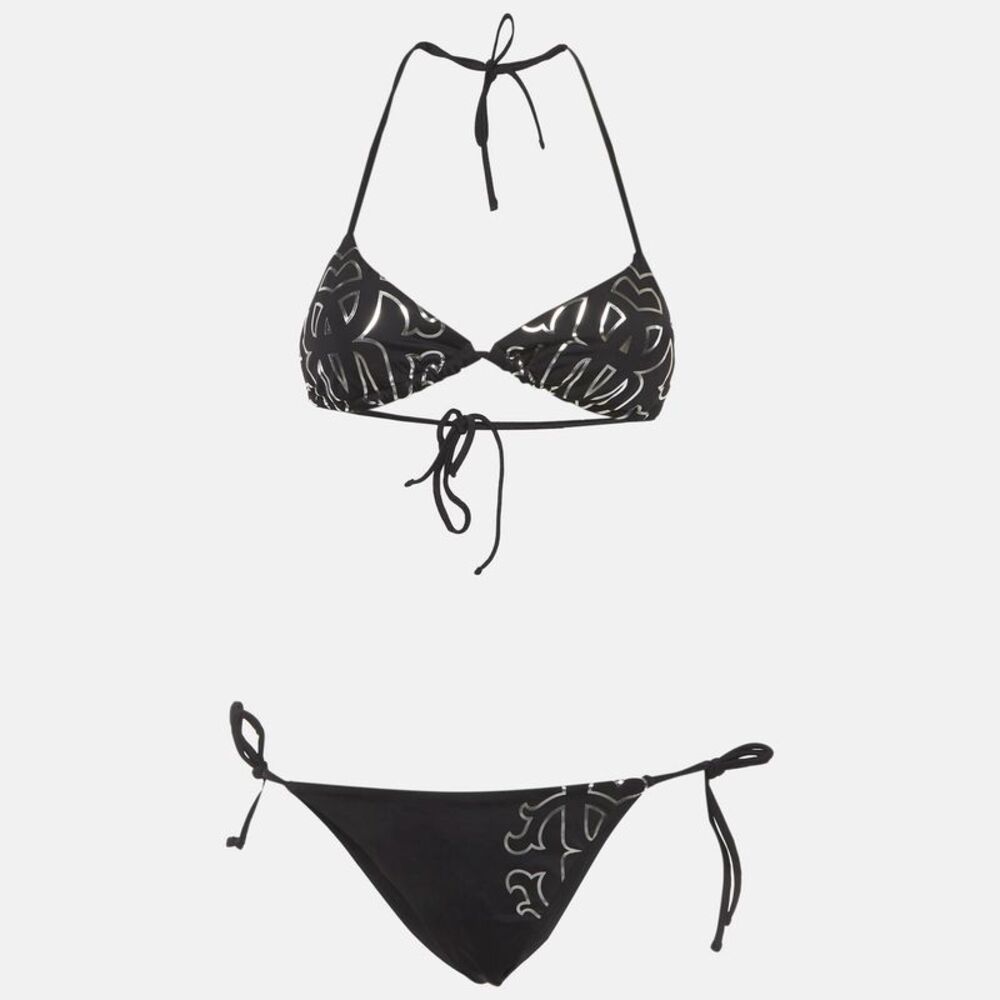 Roberto Cavalli Beachwear Black Logo Monogram Rc Bikini Xs